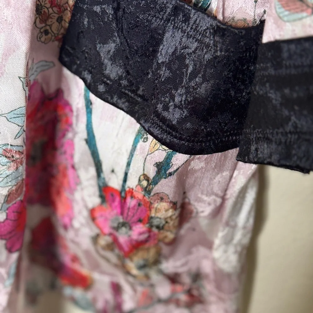 Free People Anthropologie Floral Garden Satin Kimono Top